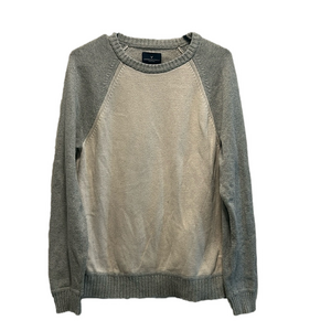 American Eagle Men's Cotton Knit Crew Gray & Off White Colorblock Sweater
